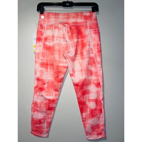 Zella Girl Kids Sassy Pocket Crop Leggings Coral Calypso Brushstrokes XLarge New - Picture 5 of 7